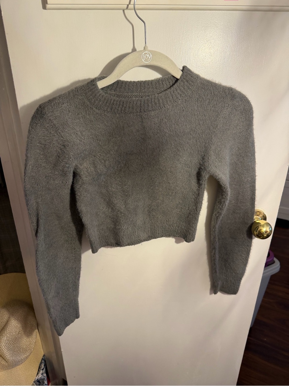 Urban Outfitters Gray Cropped Fuzzy Crewneck Sweater